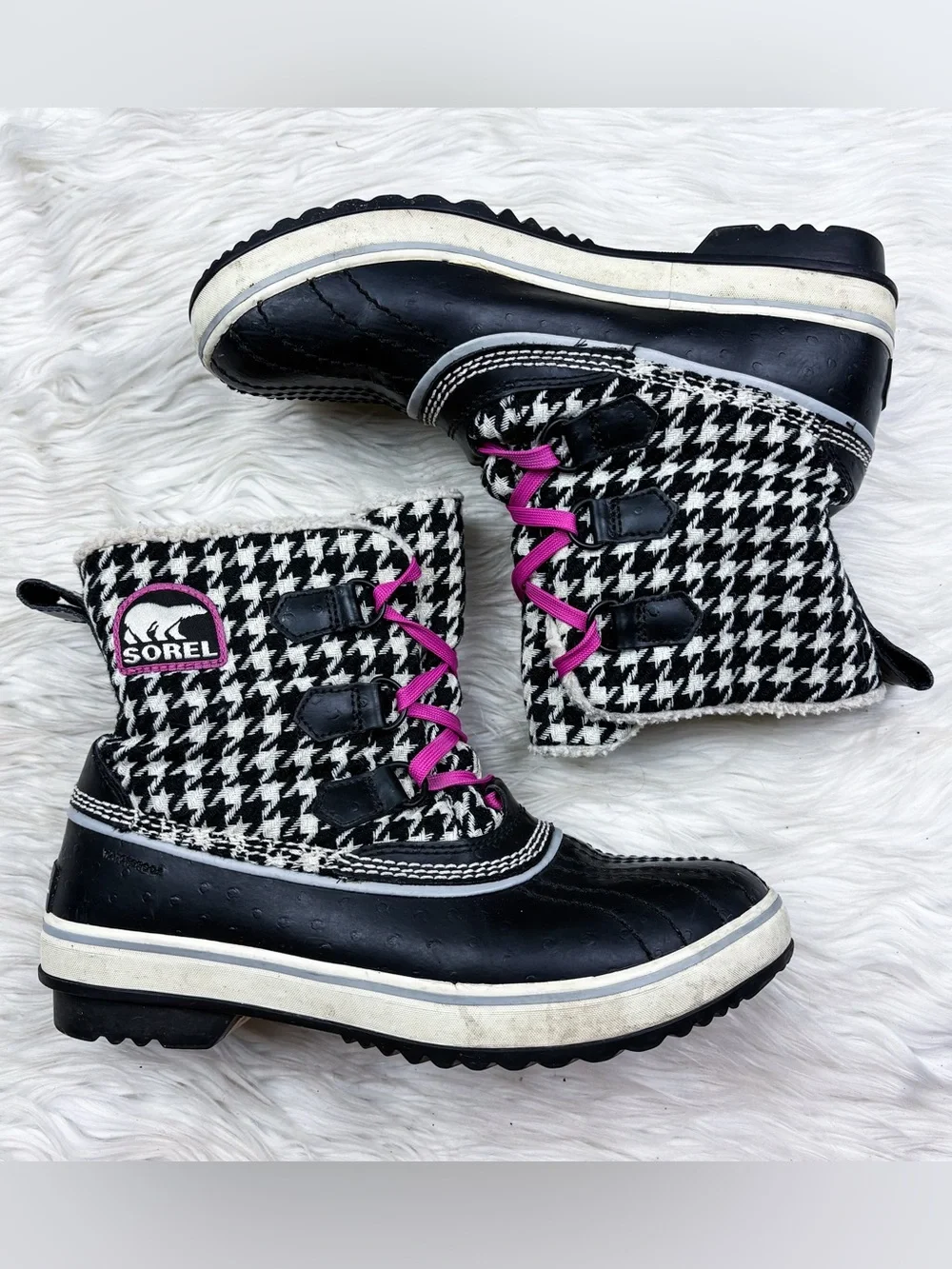 Sorel Tivoli Houndstooth Waterproof Winter Snow Fleece Duck Boot Black Pink